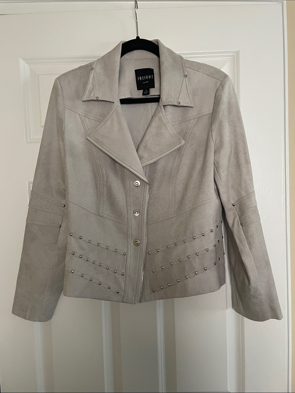 Insight Light Gray Studded Moto Jacket - Women
